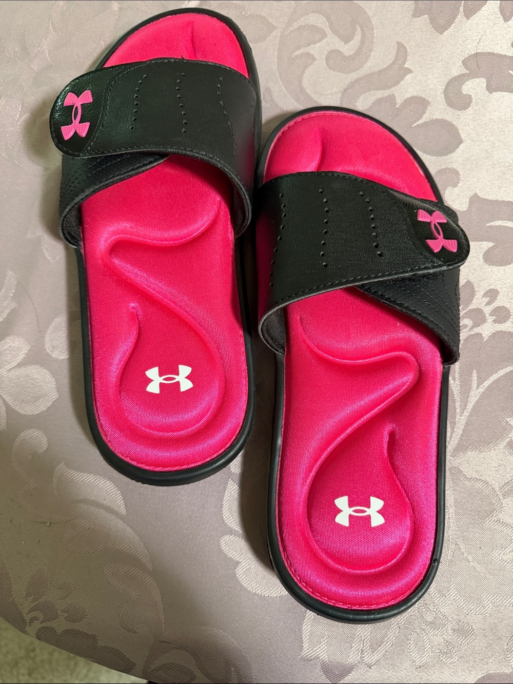 Under Armour Black Strap Pink Footbed Slide Sandals